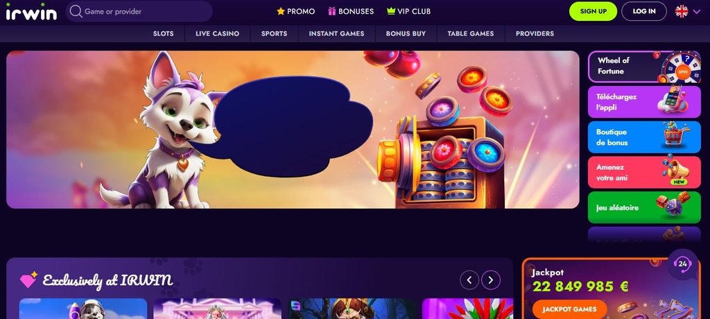 Irwin Casino terms section, shared code displayed in full